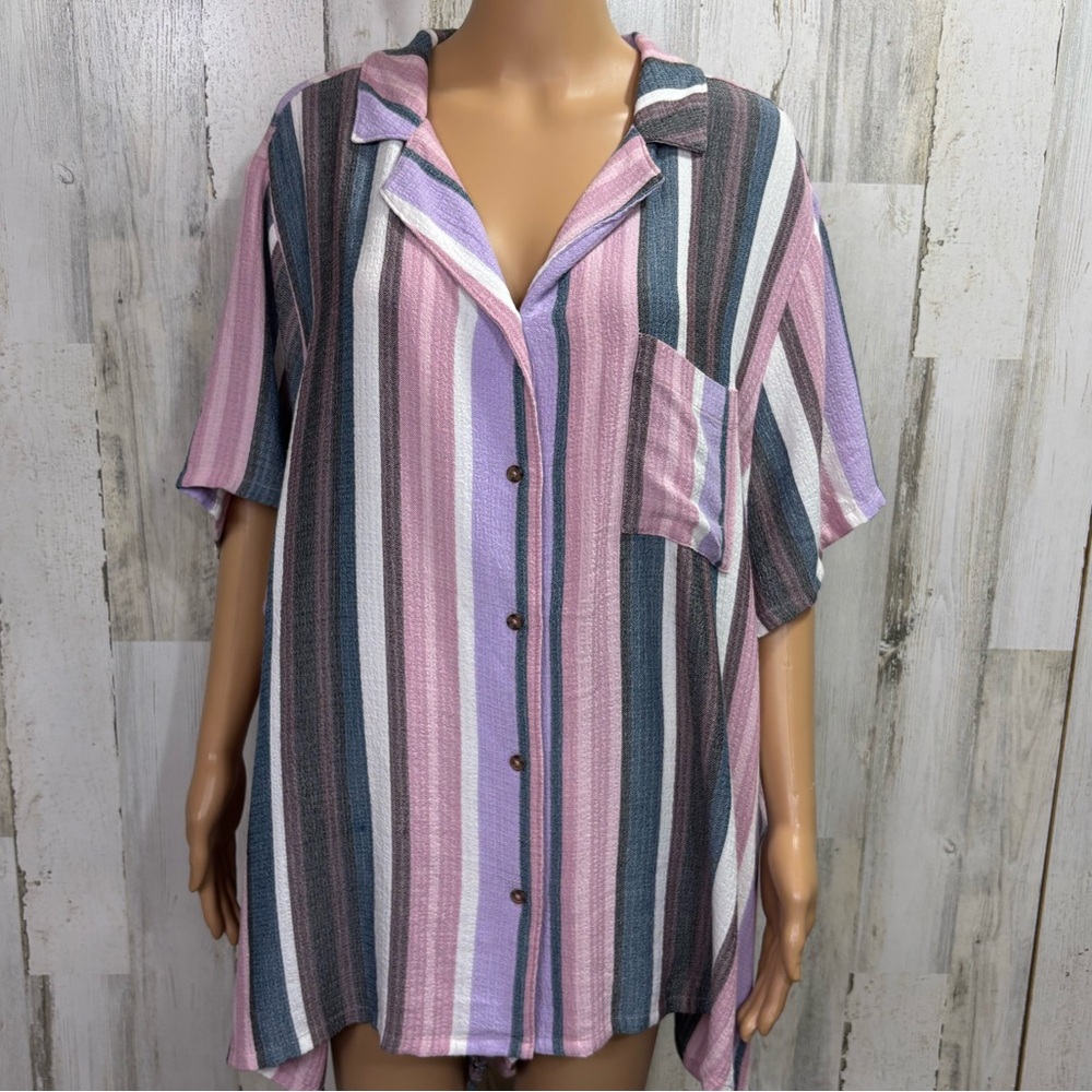 Torrid Striped Gauze Pink and Gray Shortie Pajama Set‎ - Picture 5 of 16